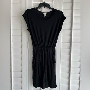 H&M BASIC Black Short Sleeve Elastic Waist Boat Neck Dress Size XS